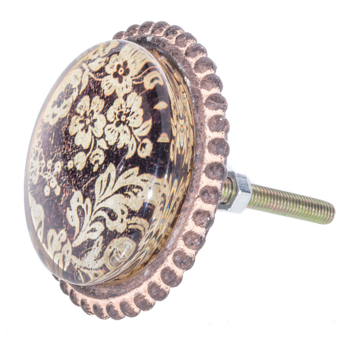 Large Black & Cream Floral Pattern Pewter Knob Hobby Lobby 440123